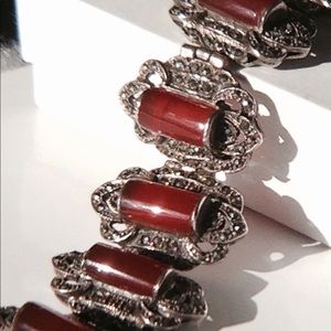 Sterling silver linked garnet marcasite bracelet